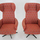 1970s pair of swivel wingback armchairs, Czechoslovakia