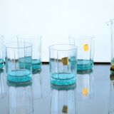 Mid Century Italy Frangar Non Flectar Whiskey Set of Blue Glasses With Ice Bucket and Fork Tongs