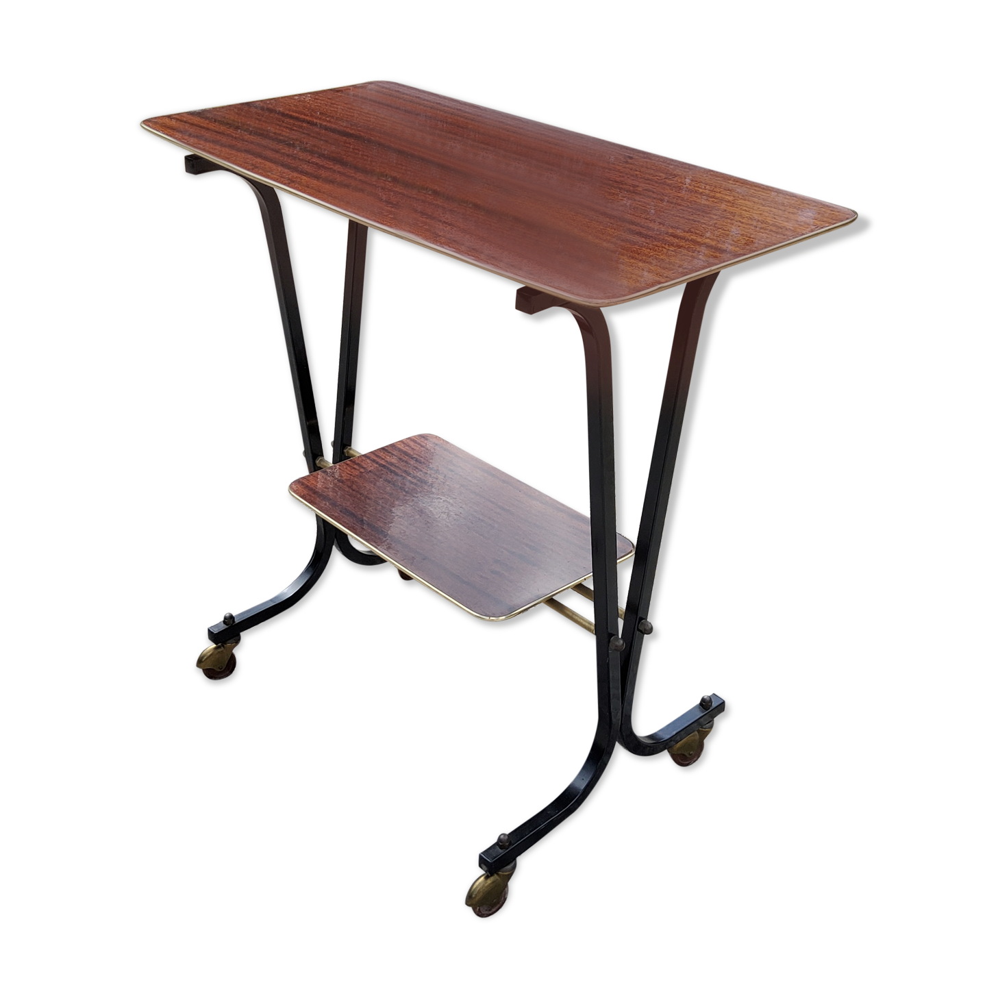 Rolling service of the 60s mahogany varnished and metal