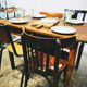 Old farm table with extension cords