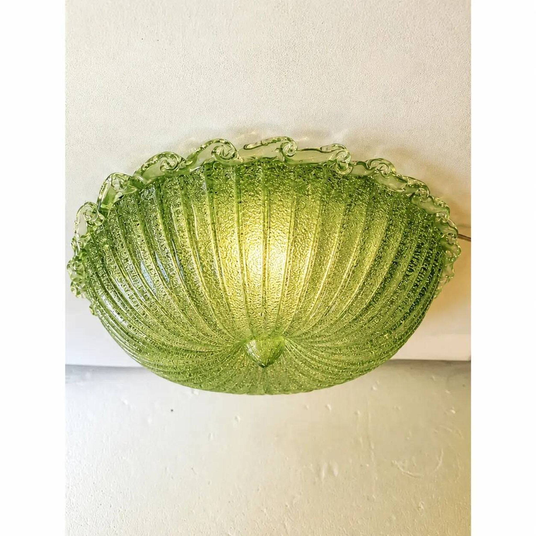 Green Murano Glass Italian Graniglia" Budino" Flush Mount in 70' Style