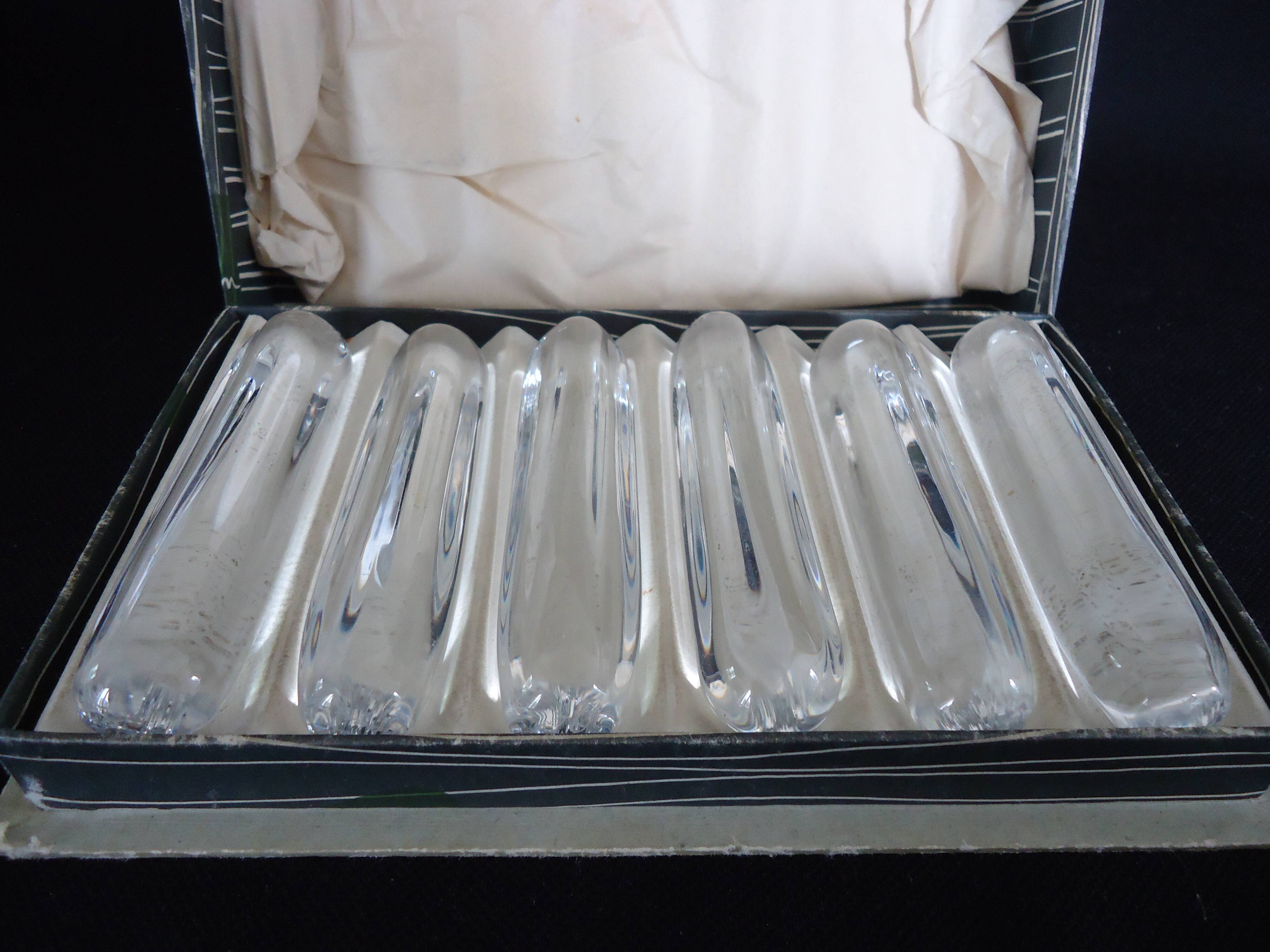Set of six crystal knife rests, signed DAUM
