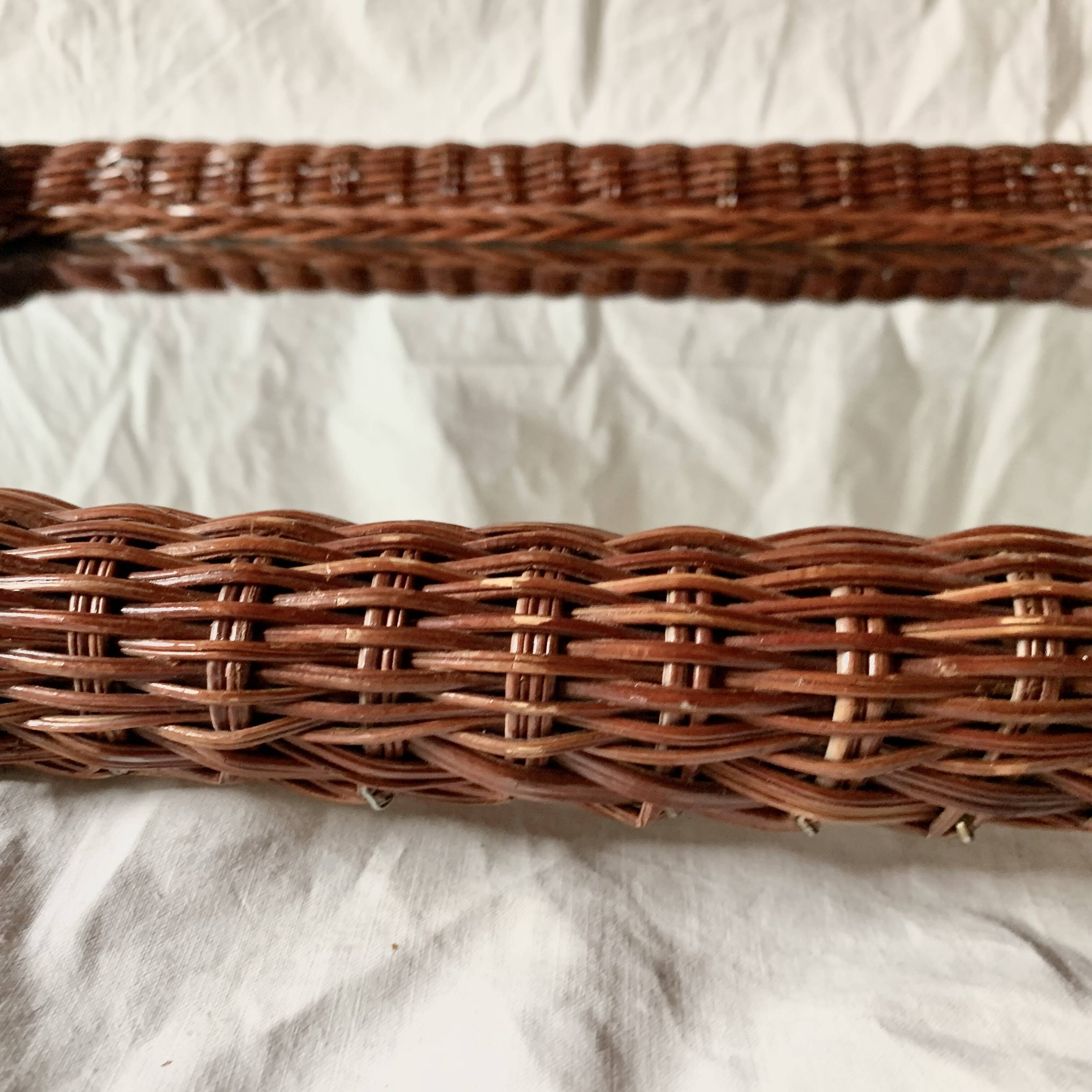 Vintage rectangular woven rattan wall mirror