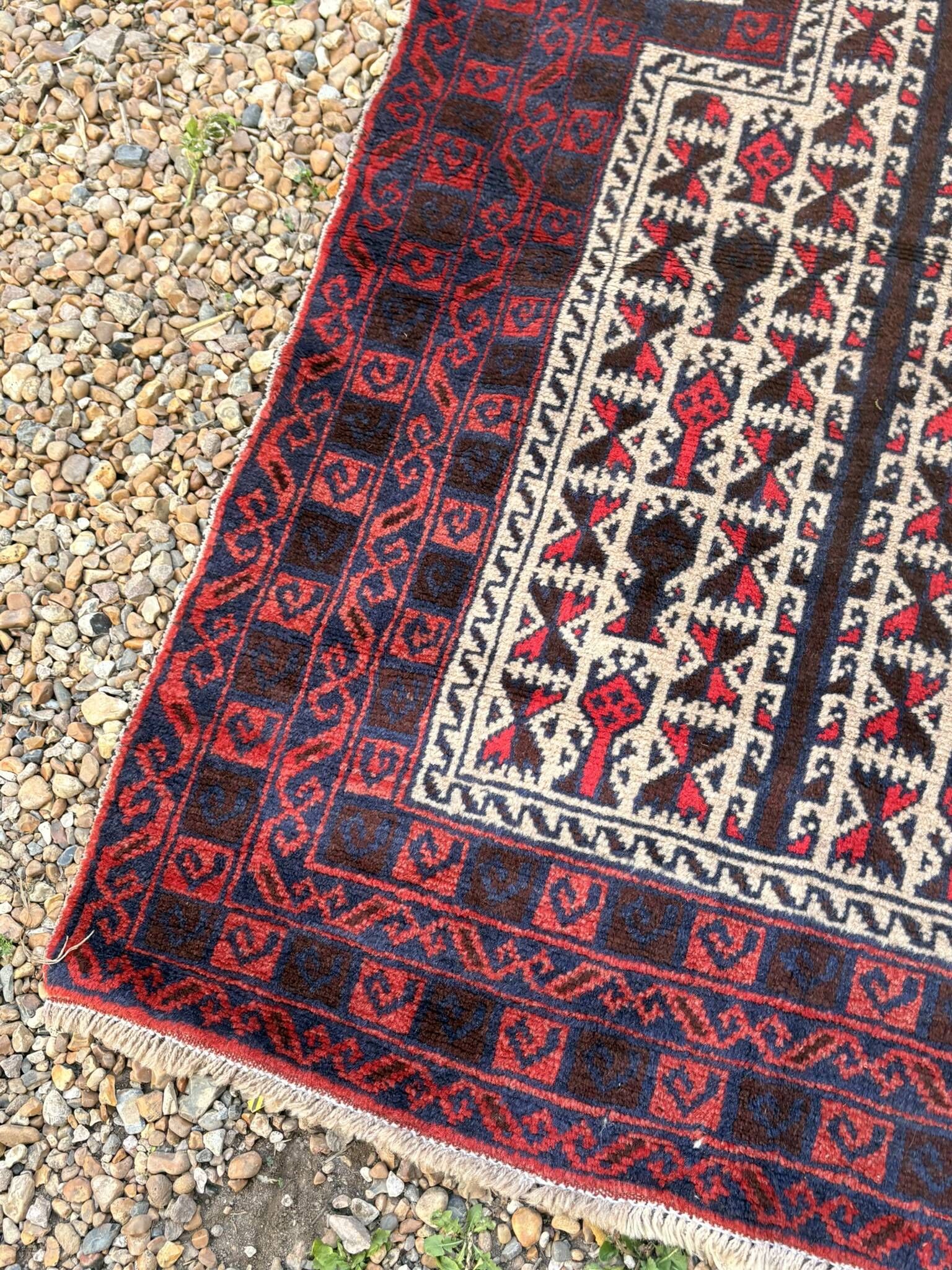 Old Afghan Carpet Handwoven Wool 140x80 Bedside Entrance Belouch