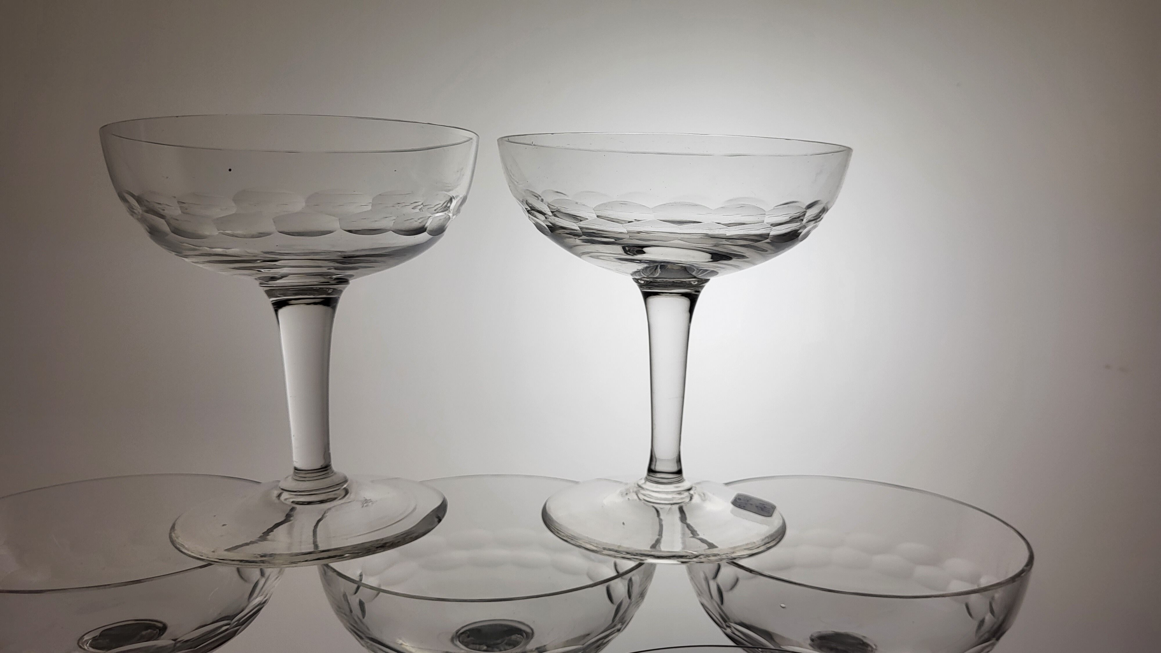 Set of 7 blown glass champagne glasses