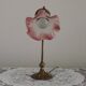 French Art Nouveau Brass Goose Neck Table Lamp White & Pink Glass Shade