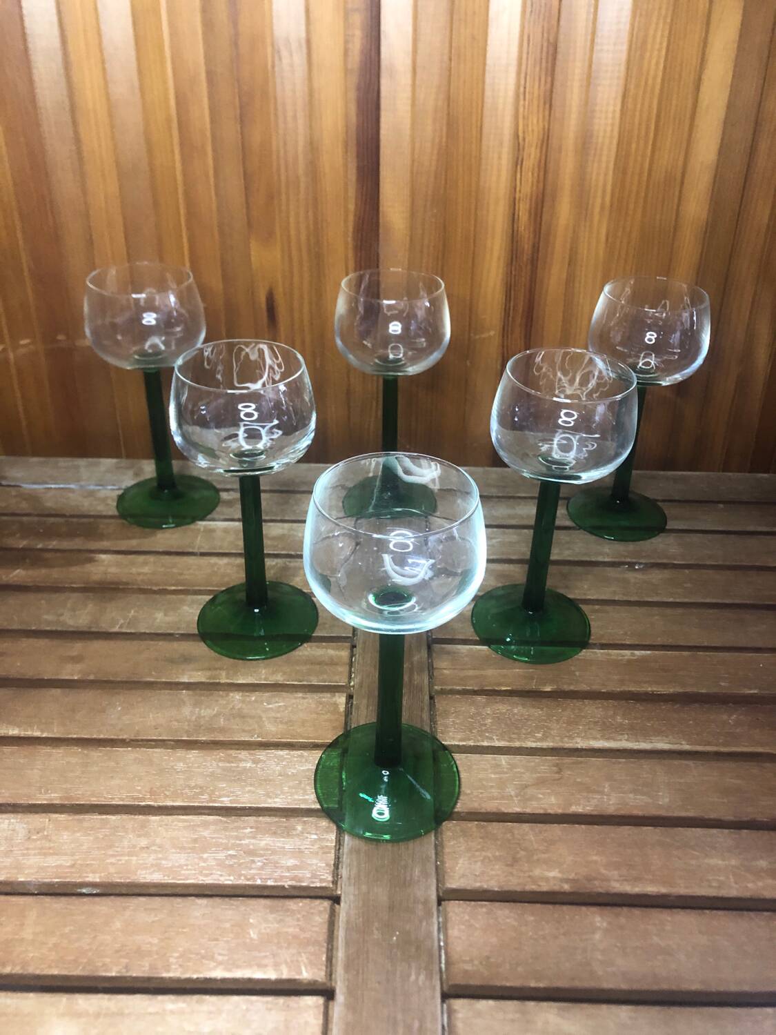 Set of 6 alsace balloon wine glasses vintage green glass
