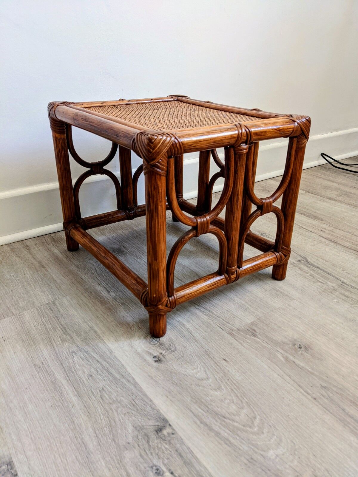 Caramel rattan side table