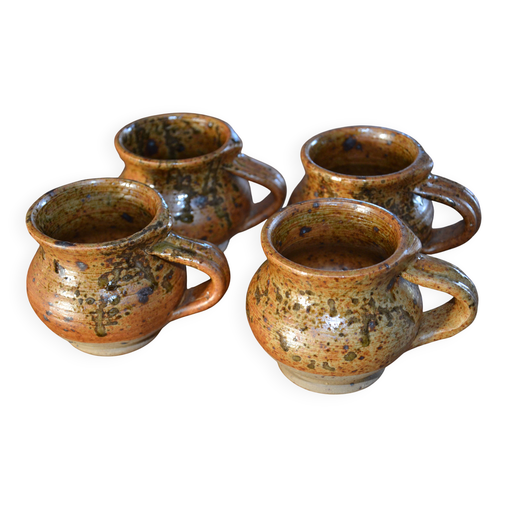 4 pyrite stoneware cups/mugs/coffee cups signed J.P.G.
