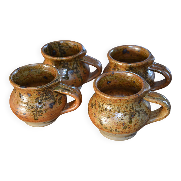 4 tasses/mugs/chopes en grès pyrité signées J.P.G.