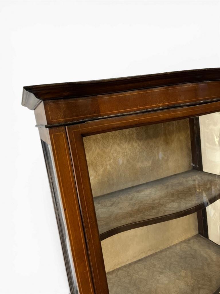 vintage wooden display cabinet with curved glass