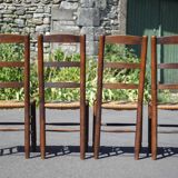 Set of 4 wooden and straw chairs, wooden chair, straw chair, countryside, chalet