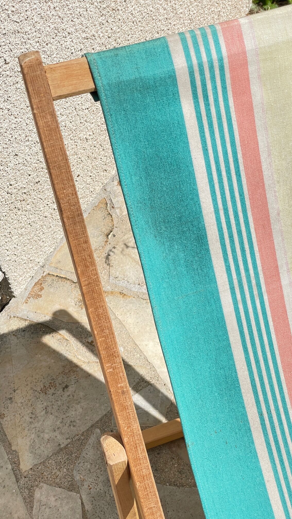 Transat pliant en bois et toile vintage