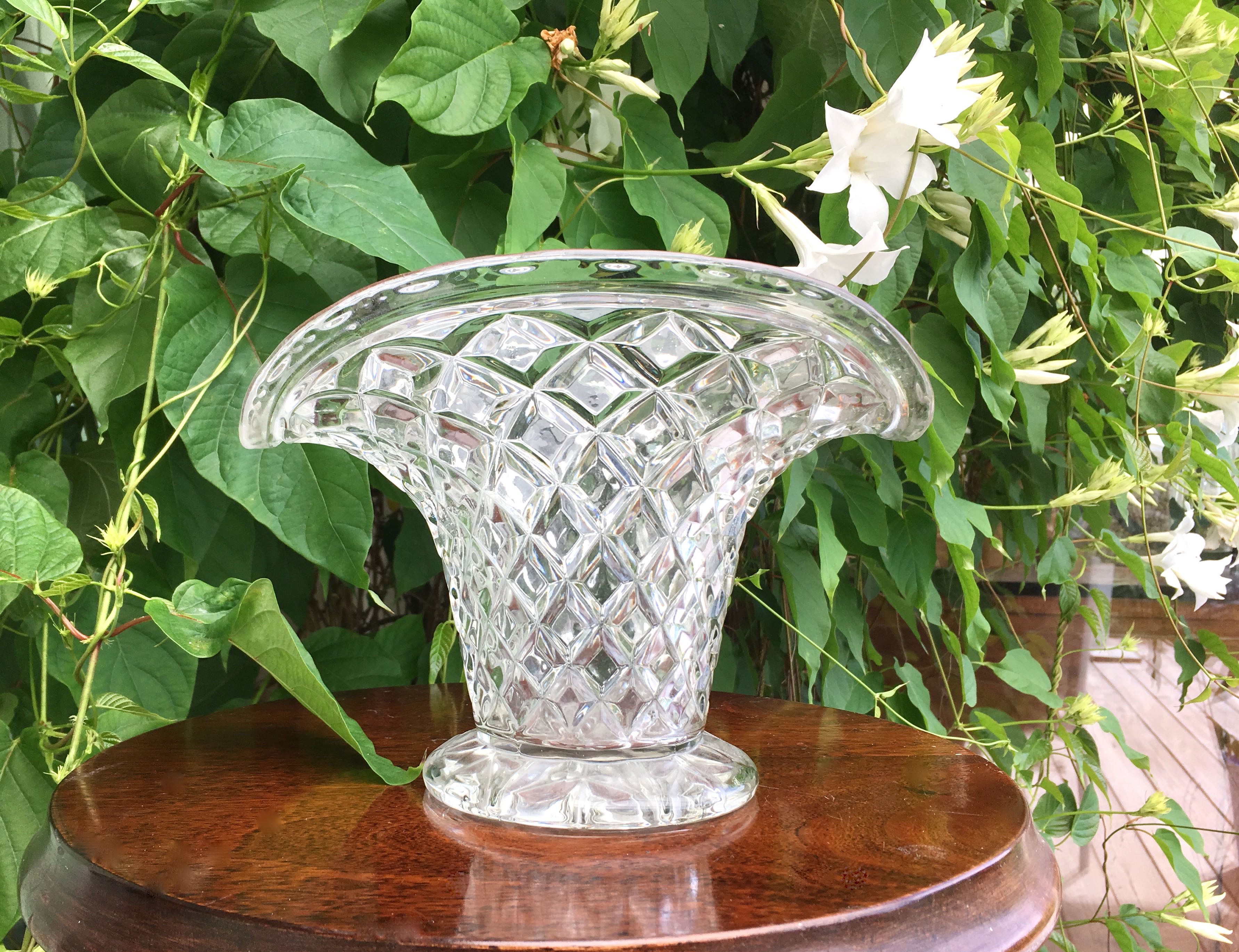 Glass basket vase 50s