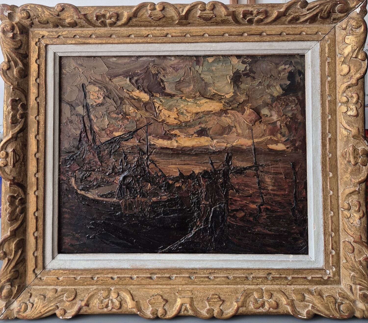 Boat at the dock by L. Bonamici