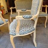 2 cabriolet armchairs and a Louis XV salon bench