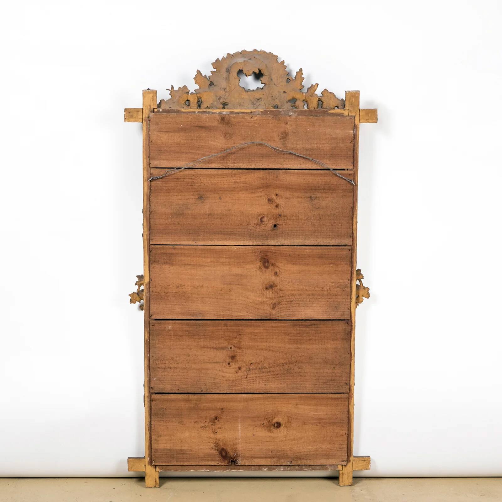 Antique faux wood mirror with bird's nest, 19th century