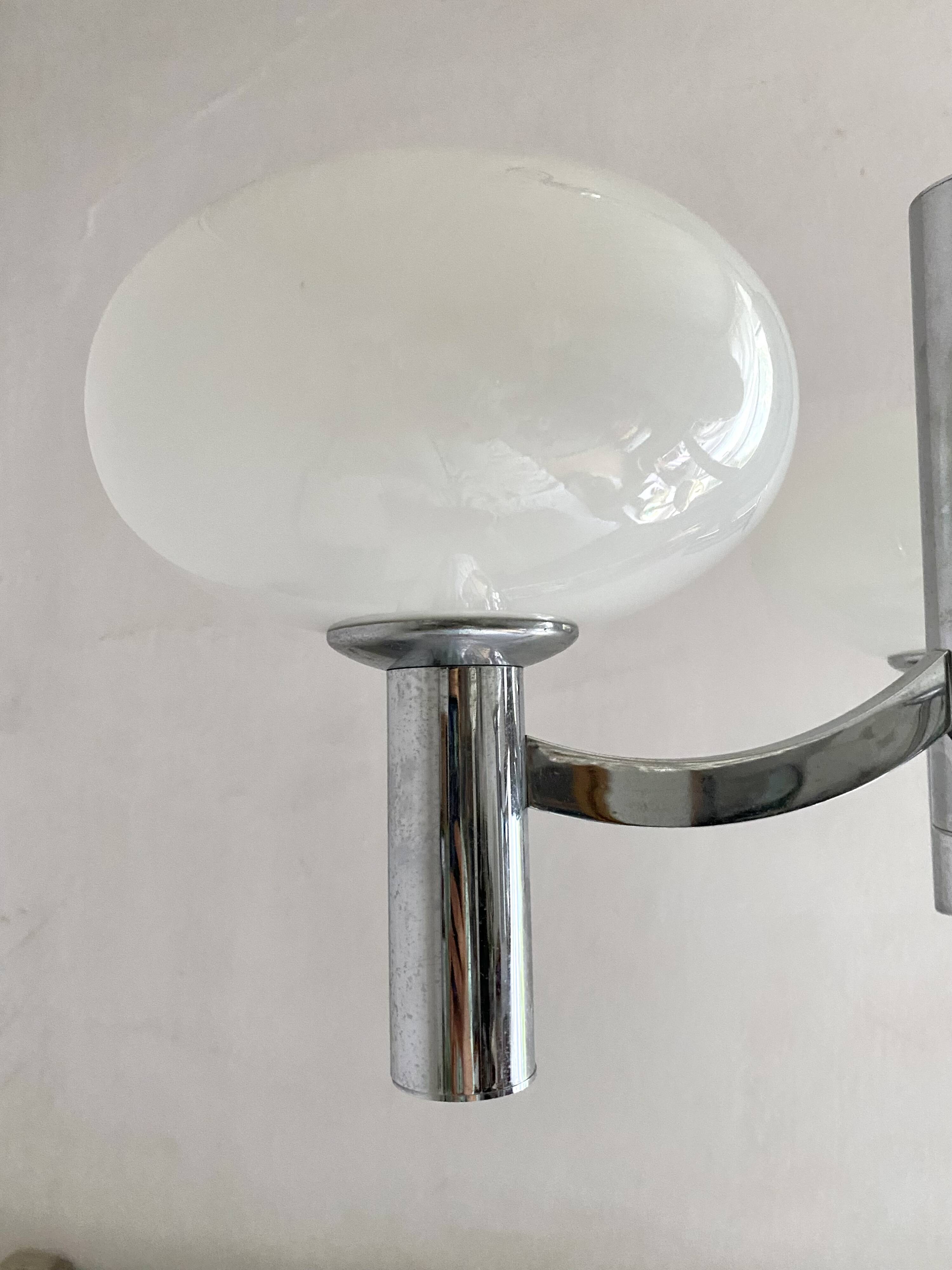 Space age glass and chrome chandelier, Italian design 1970