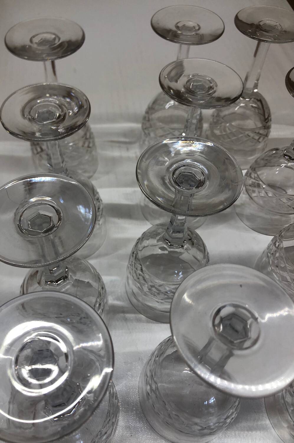 Set of 12 cut crystal stemmed glasses from the Nancy crystal factory, art deco