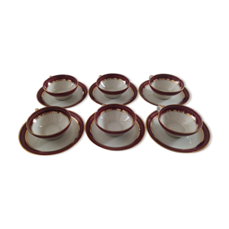 Set of 6 assorted cups and saucers Limoges porcelain