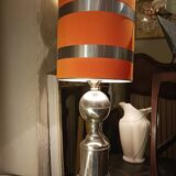 Chrome metal lamp 1970, vintage orange lampshade
