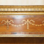 Pair of Sheraton Revival bookcases in satinwood, walnut, and yew.
