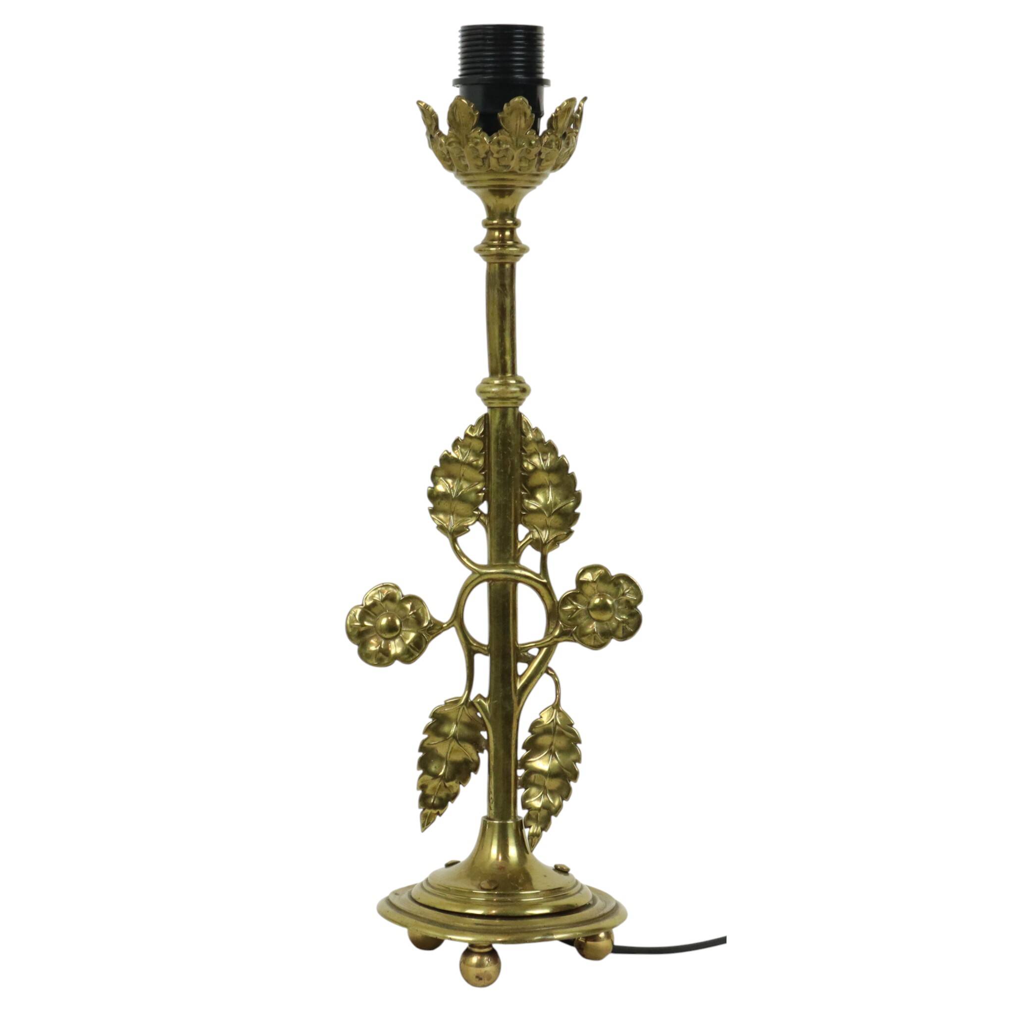 Elegant Floral Table Lamp Brass Art Nouveau Style 43cm