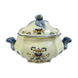 Rouen faience tureen, limcolor blue décor Rouen. XX century.