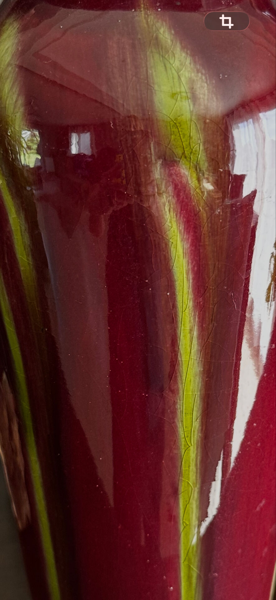Superb Art Nouveau vase, glazed ceramic in blood red/green.