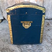 Old vintage blue & gold wood storage chest #a127