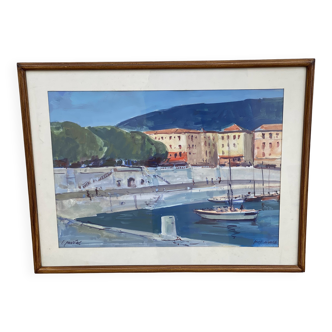 Painting signed pavoine, the port of nice