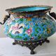 Antique jardinière ceramic enamel Longwy with bronze mount elephant head