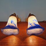 Pair of wall lights in bronze and marmoreal glass