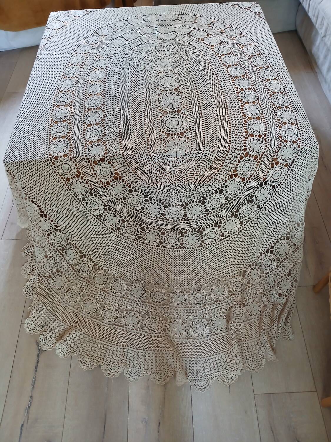 Antique handmade crochet tablecloth