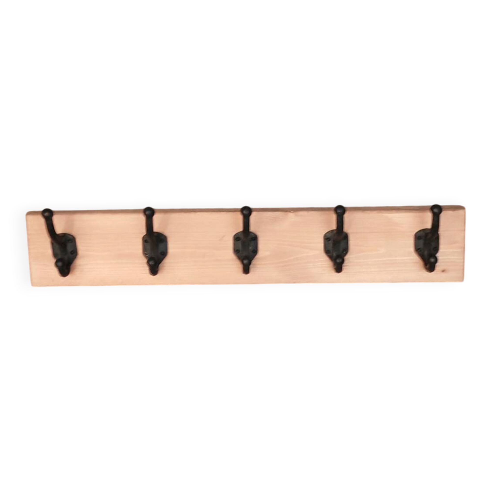 Wooden coat rack with 5 metal hooks