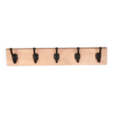 Wooden coat rack with 5 metal hooks