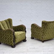 1950s, Danish relax chair, furniture velour, oak wood.