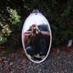 Oval mirror 66x37 Louis XVI style knot in vintage silver metal from the 70s
