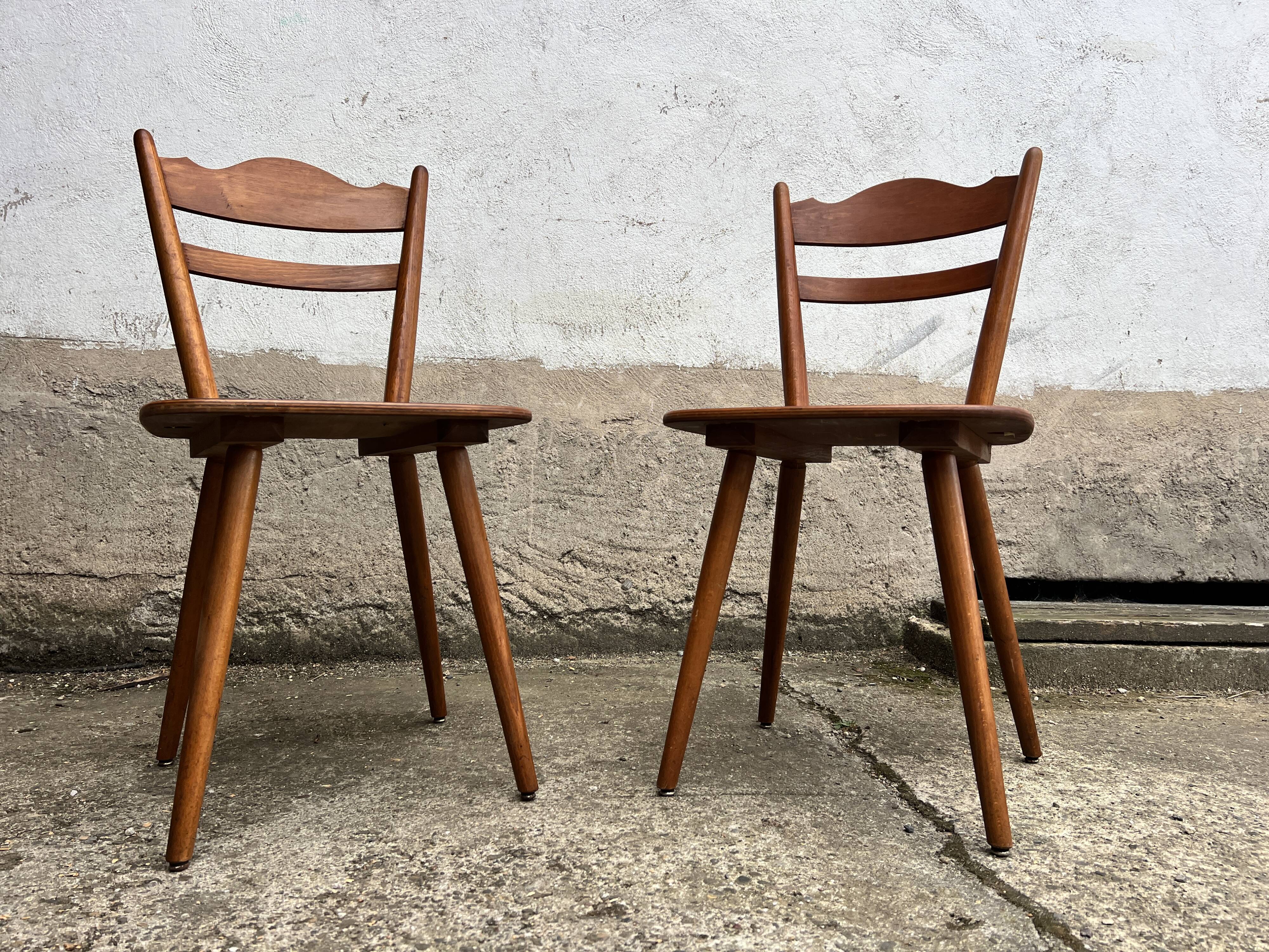 Set of 4 vintage beech bistro chairs – compass legs