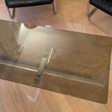 Table basse 1970 Michel Dumas Verre fumé et Plexiglass