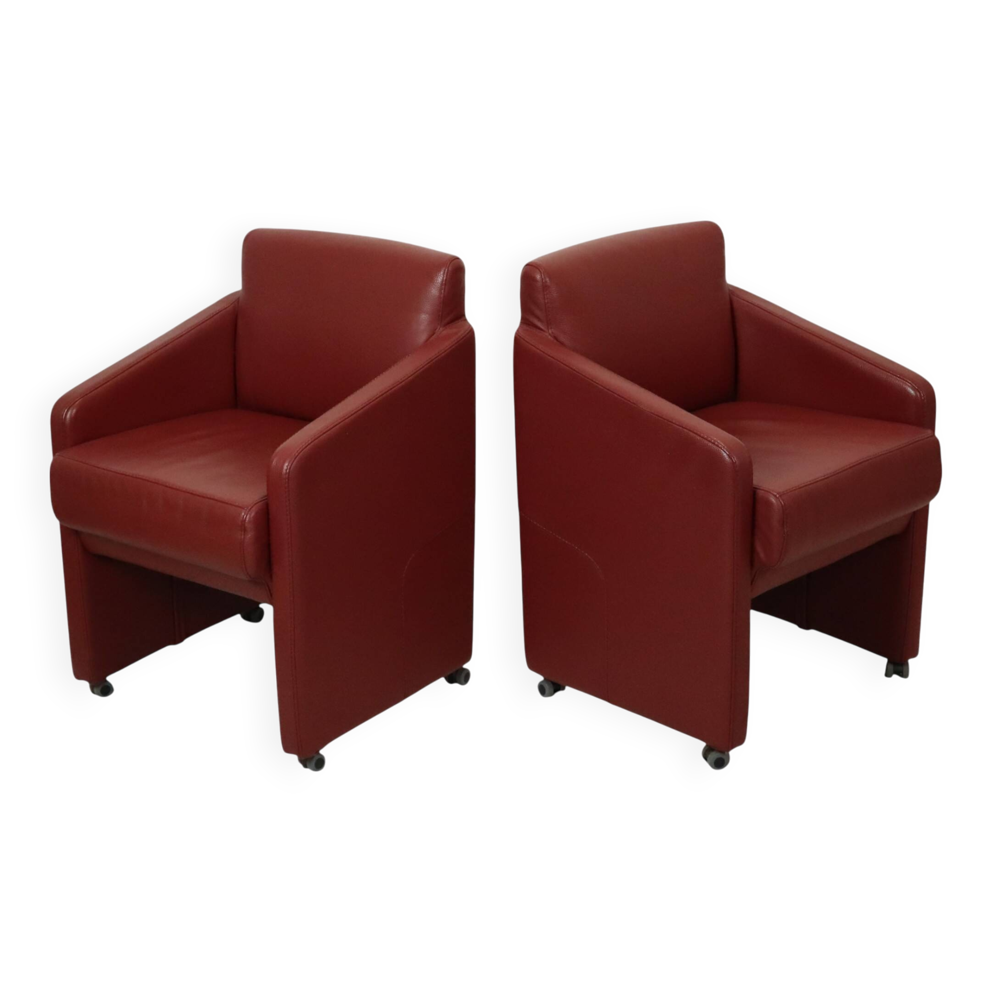 Canapés et fauteuils vintage rouges en similicuir de haute qualité