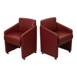 Vintage Couple Red Sofas Armchairs High Quality Faux Leather