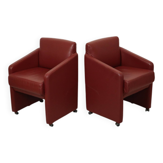 Vintage Couple Red Sofas Armchairs High Quality Faux Leather