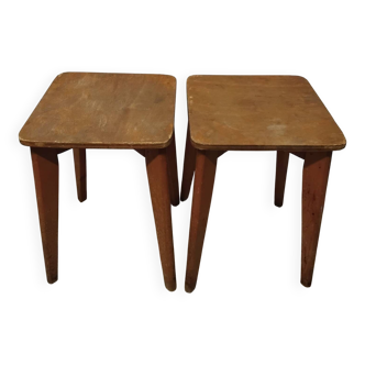 Paire de tabourets en bois