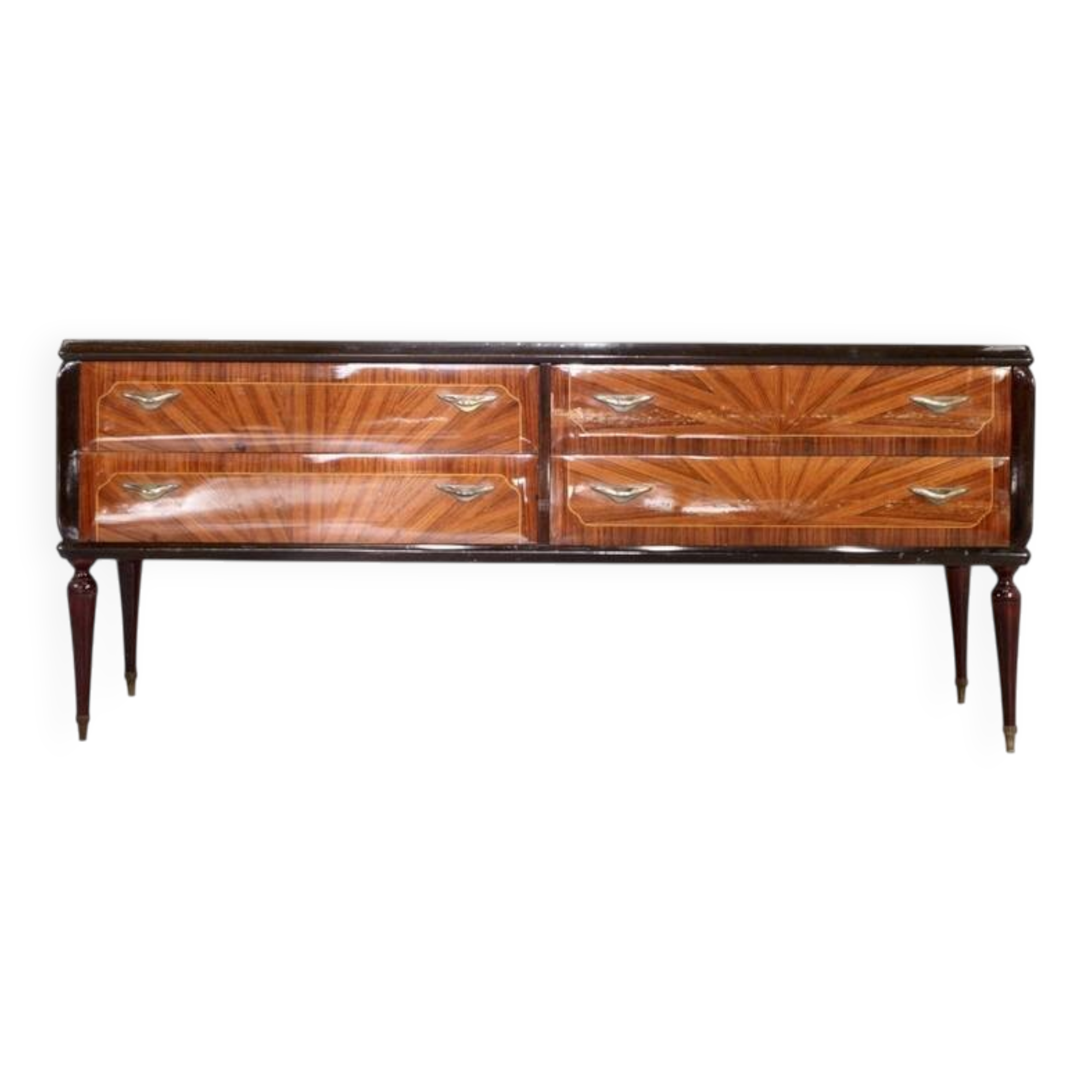 Midcentury Italian Sideboard / Dresser In Walnut And Brass. Vintage Modern