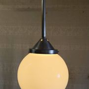 Art Deco aluminium suspension with XL opaline globe - mid 20th century.