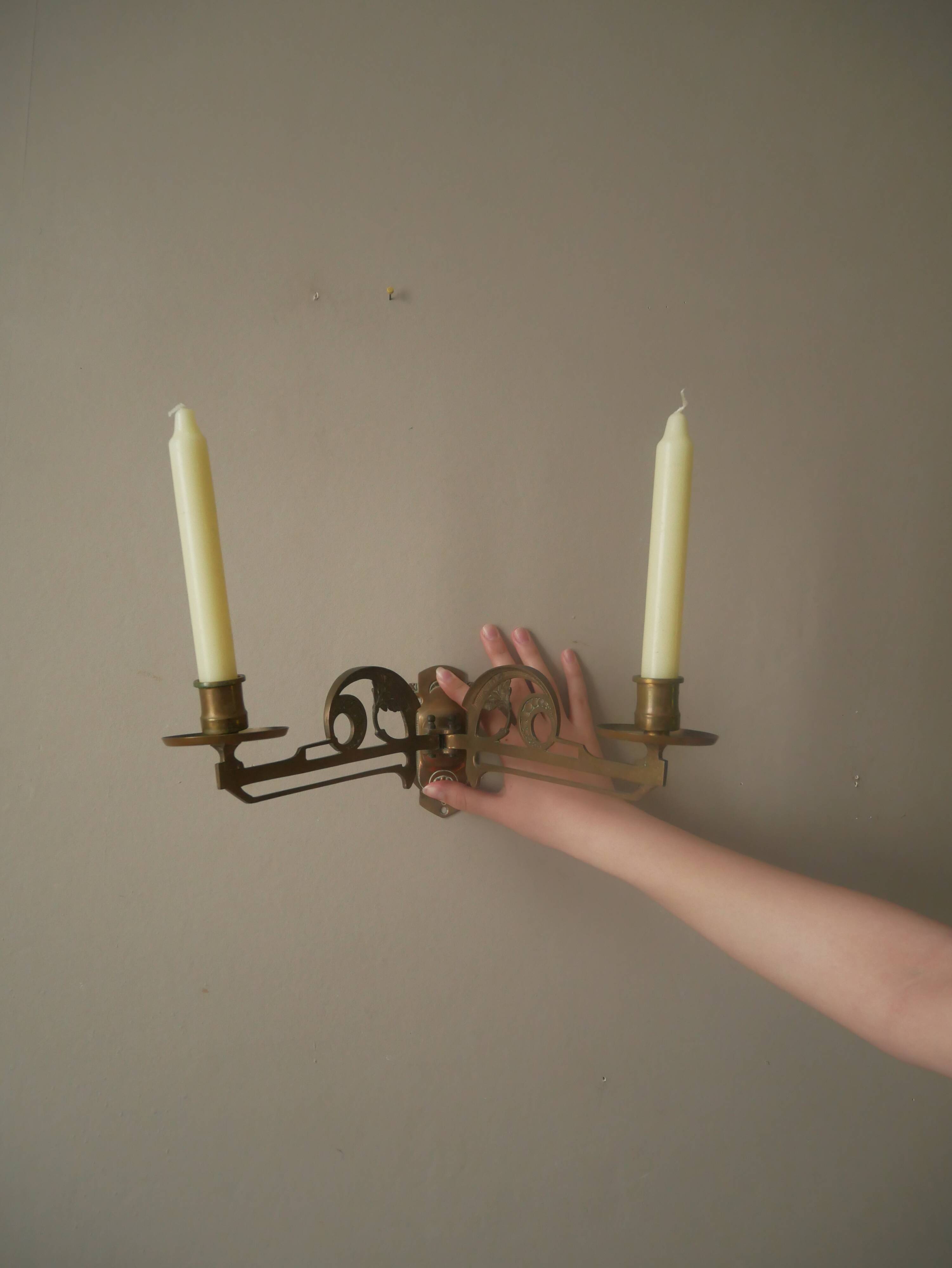 Pair of art nouveau brass wall candlesticks copper-plated metal candelabra candlesticks wall decoration