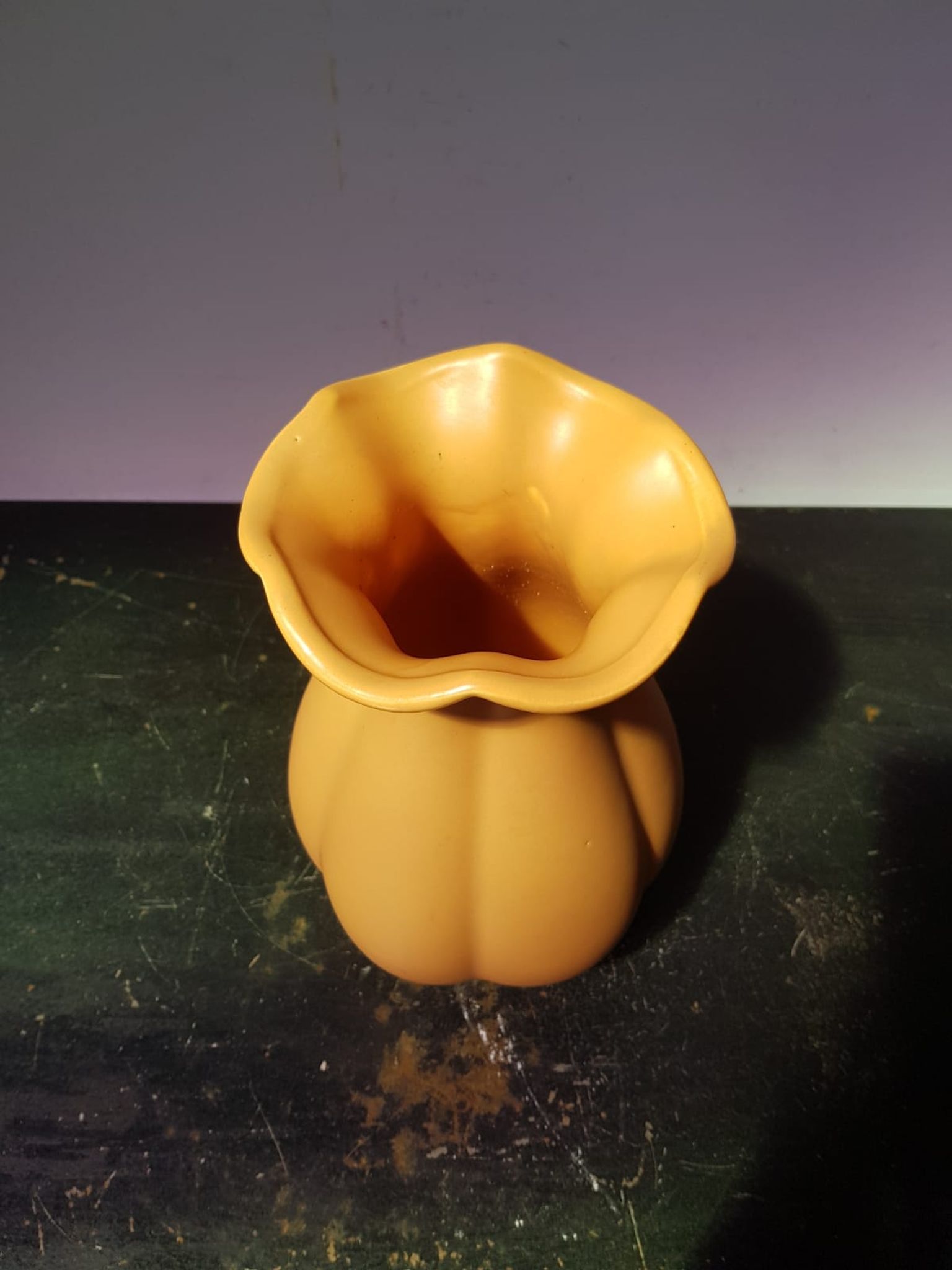 Old ceramic vase yellow corolla collar vintage