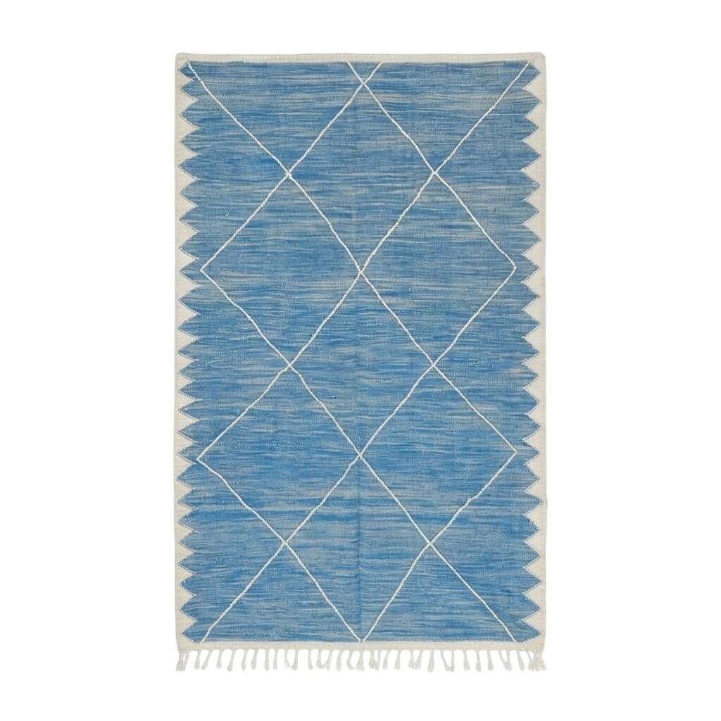 Blue Zanafi rug with white diamonds 200x300 cm