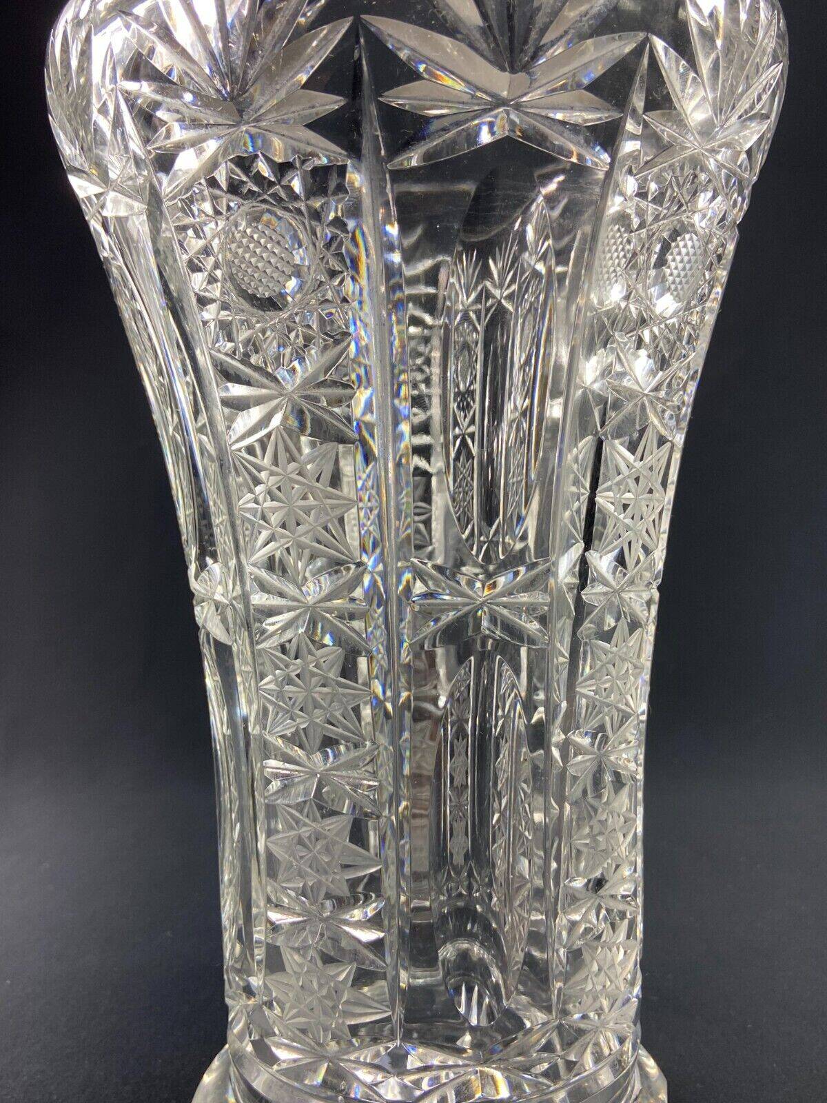 Large cut crystal vase richly decorated Bohemia